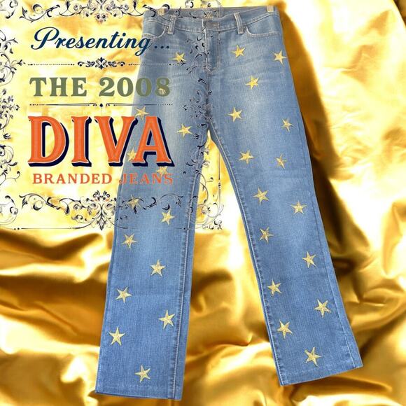 "the DIVA" Womens JEANS with STRETCH Game~Day Party GLAM EMBELLISHED GOLD STARS - Picture 3 of 13